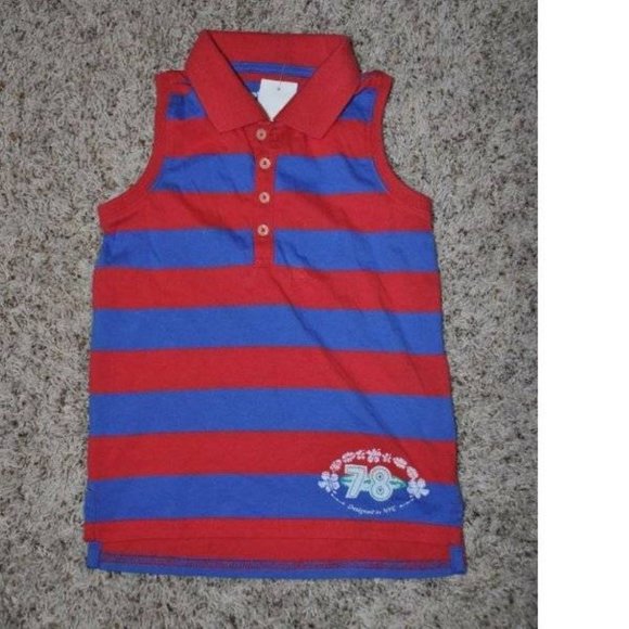 *Polo Tank Top Chaps sz 4 Red Blue Striped Sleeveless 4 Button Placket Girls - Picture 1 of 4
